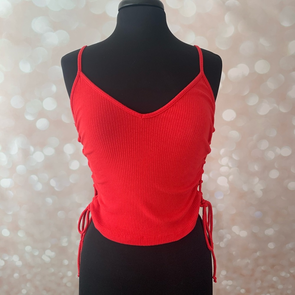 Ambiance Ribbed Crop Top with Lace Up Sides